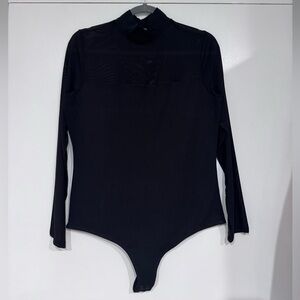 Express Black Long-Sleeve mesh Mock Neck Bodysuit L
